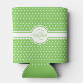 Elegant White Polka Dots on Green Monogram Blikjeskoeler (Achterkant)