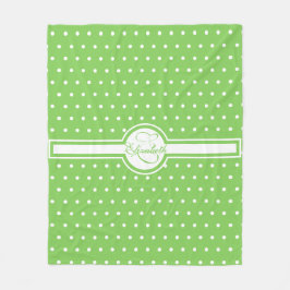 Elegant White Polka Dots on Green Monogram Fleece Deken