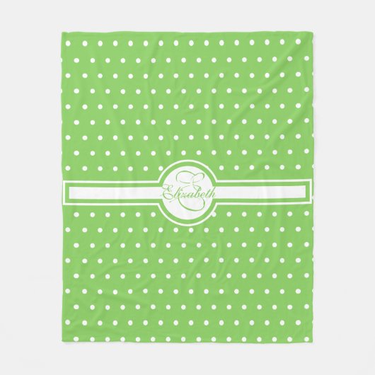 Elegant White Polka Dots on Green Monogram Fleece Deken (Voorkant)