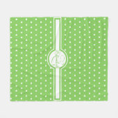 Elegant White Polka Dots on Green Monogram Fleece Deken (Voorkant (Horizontaal))