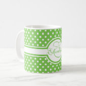 Elegant White Polka Dots on Green Monogram Koffiemok (Voorkant links)