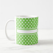 Elegant White Polka Dots on Green Monogram Koffiemok (Links)