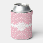 Elegant White Polka Dots on Pink Monogram Blikjeskoeler (Blikje Voorkant)