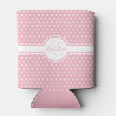 Elegant White Polka Dots on Pink Monogram Blikjeskoeler (Achterkant)