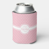 Elegant White Polka Dots on Pink Monogram Blikjeskoeler (Blikje Achterkant)