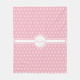 Elegant White Polka Dots on Pink Monogram Fleece Deken