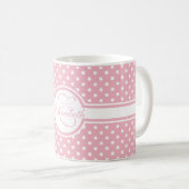 Elegant White Polka Dots on Pink Monogram Koffiemok (Voorkant rechts)