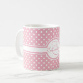 Elegant White Polka Dots on Pink Monogram Koffiemok (Voorkant links)