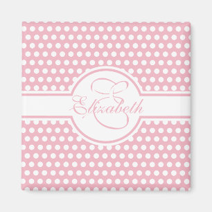Elegant White Polka Dots on Pink Monogram Magneet