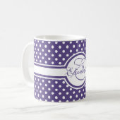 Elegant White Polka Dots on Ultra Violet Monogram Koffiemok (Voorkant links)