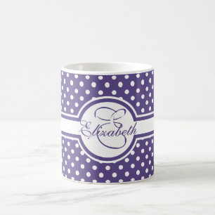 Elegant White Polka Dots on Ultra Violet Monogram Koffiemok