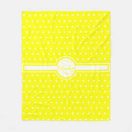 Elegant White Polka Dots on Yellow Monogram Fleece Deken