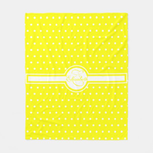 Elegant White Polka Dots on Yellow Monogram Fleece Deken (Voorkant)