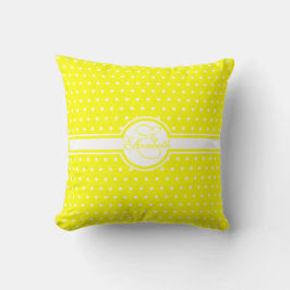 Elegant White Polka Dots on Yellow Monogram Kussen