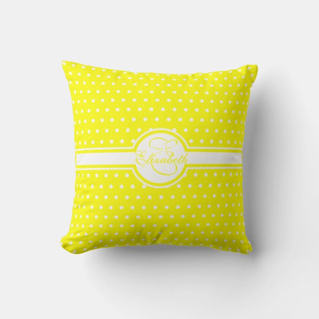Elegant White Polka Dots on Yellow Monogram Kussen (Voorkant)