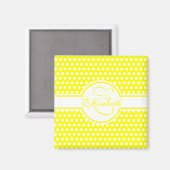 Elegant White Polka Dots on Yellow Monogram Magneet (Voorkant / Achterkant)