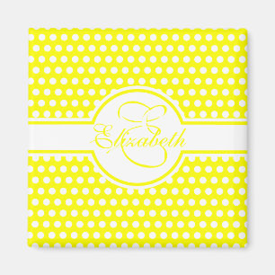 Elegant White Polka Dots on Yellow Monogram Magneet
