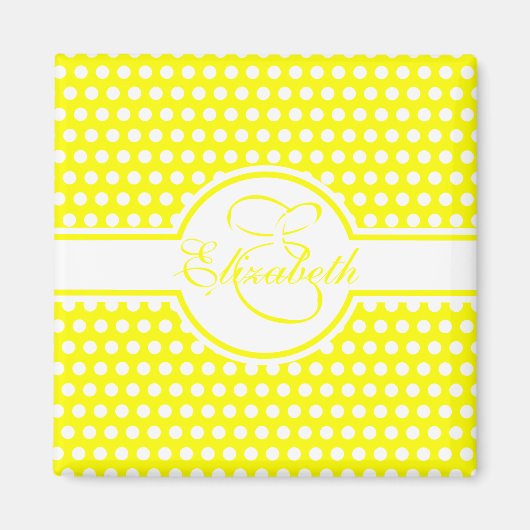 Elegant White Polka Dots on Yellow Monogram Magneet (Voorkant)