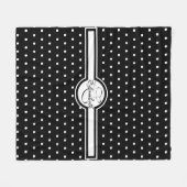 Elegant White Polka Dots op Black Monogram Fleece Deken (Voorkant (Horizontaal))