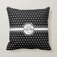 Elegant White Polka Dots op Black Monogram