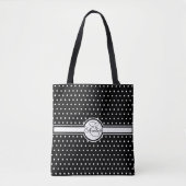 Elegant White Polka Dots op Black Monogram Tote Bag (Voorkant)