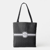 Elegant White Polka Dots op Black Monogram Tote Bag (Achterkant)
