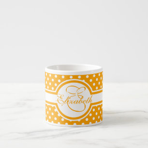 Elegant White Polka Dots op Oranje monogram Espresso Kop