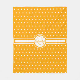 Elegant White Polka Dots op Oranje monogram Fleece Deken