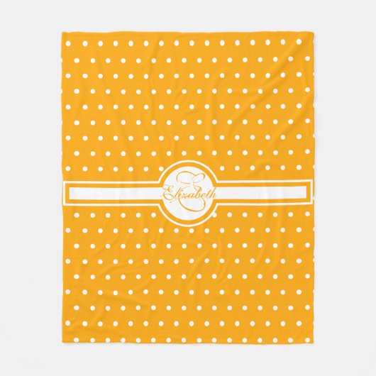 Elegant White Polka Dots op Oranje monogram Fleece Deken (Voorkant)