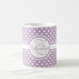 Elegant White Polka Dots op Paarse monogram Koffiemok