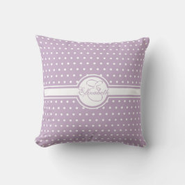 Elegant White Polka Dots op Paarse monogram Kussen