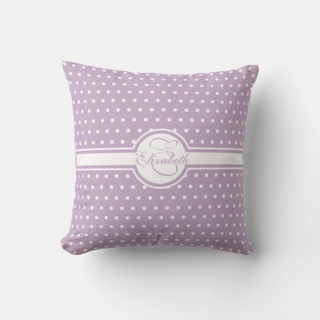 Elegant White Polka Dots op Paarse monogram Kussen (Voorkant)