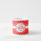 Elegant White Polka Dots op Red Monogram Espresso Kop (Voorkant)