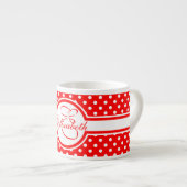 Elegant White Polka Dots op Red Monogram Espresso Kop (Voorkant rechts)