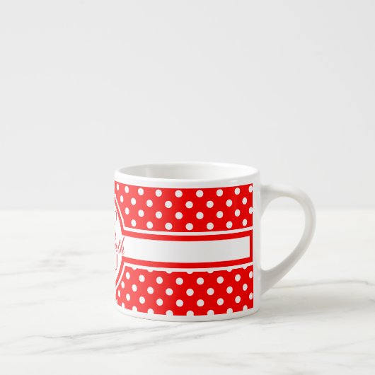 Elegant White Polka Dots op Red Monogram Espresso Kop (Rechts)