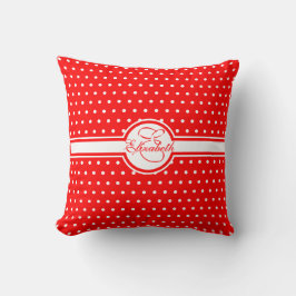 Elegant White Polka Dots op Red Monogram Kussen