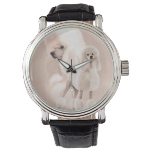 Elegant White Poodle Pastel Collage Horloge