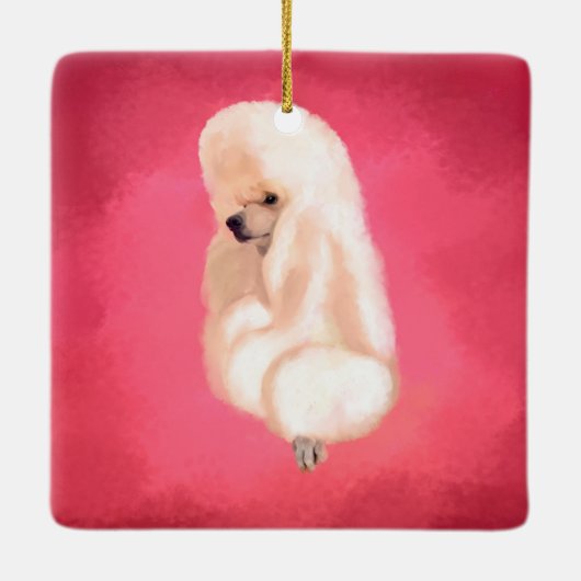 Elegant White Poodle pastelfuchsia Keramisch Ornament (Achterkant)