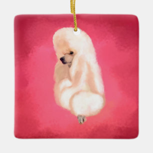 Elegant White Poodle pastelfuchsia Keramisch Ornament