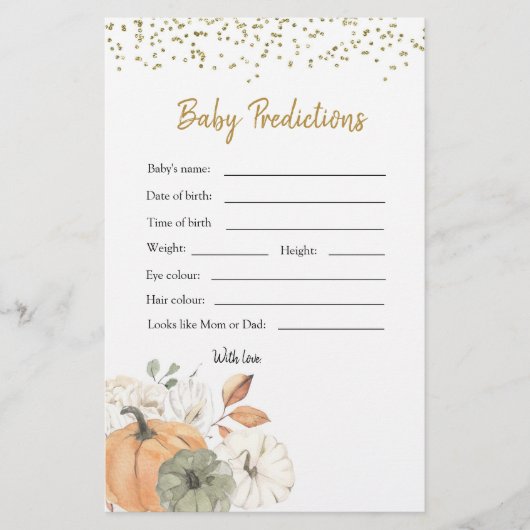Elegant White Pumpkin Baby shower Baby Prediction (Voorkant)
