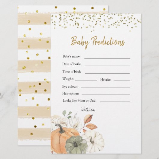 Elegant White Pumpkin Baby shower Baby Prediction (Voorkant / Achterkant)