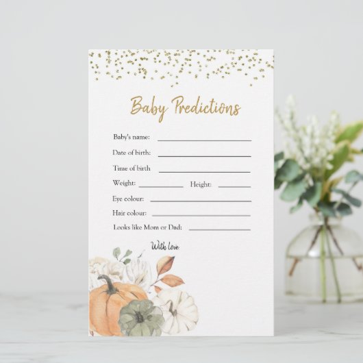 Elegant White Pumpkin Baby shower Baby Prediction (Staand voorkant)