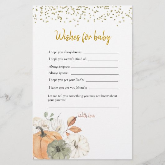 Elegant White Pumpkin Baby shower wenst Baby (Voorkant)