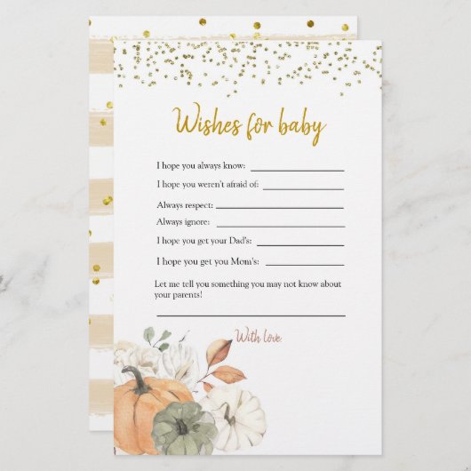 Elegant White Pumpkin Baby shower wenst Baby (Voorkant / Achterkant)