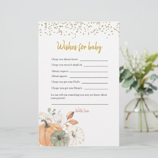 Elegant White Pumpkin Baby shower wenst Baby (Staand voorkant)