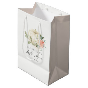 Elegant White Pumpkin Blush Floral Baby shower Medium Cadeauzakje