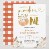 Elegant White Pumpkin Floral First Birthday Invite Kaart (Voorkant / Achterkant)