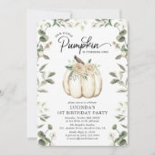 Elegant White Pumpkin & Greenery 1e verjaardag Kaart (Voorkant)