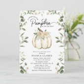 Elegant White Pumpkin & Greenery Baby shower Kaart (Staand voorkant)