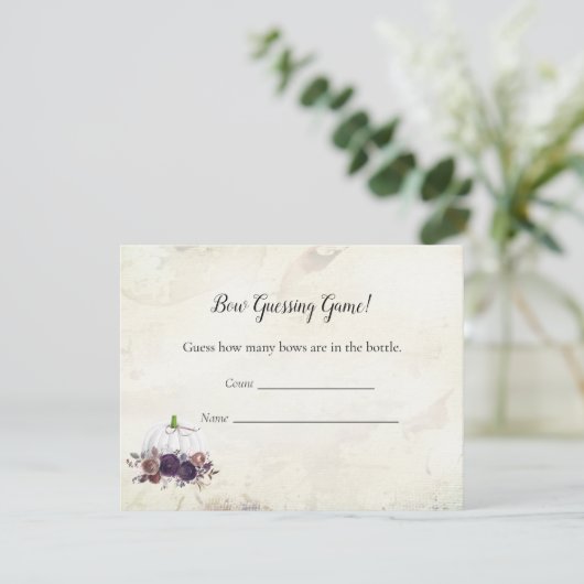 Elegant White Pumpkin Guining Baby shower Game Kaart (Staand voorkant)